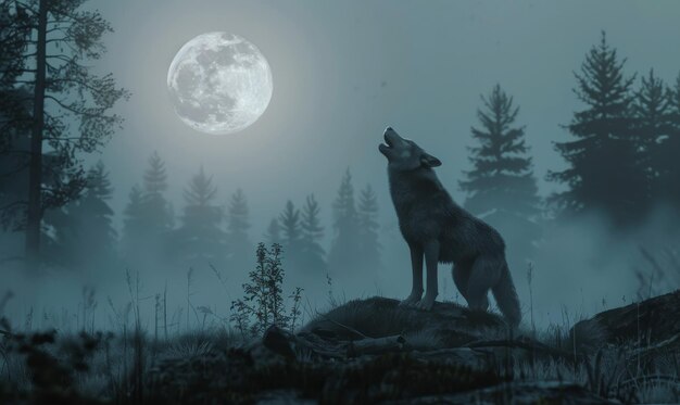 Photo wolf howls at the moon