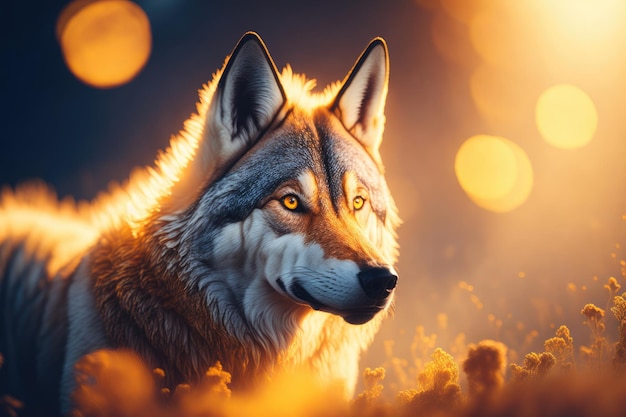 wolf in image bokeh ai generative