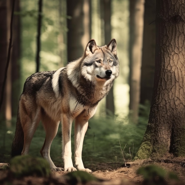 Wolf in bos Illustratie Generatieve AIxD