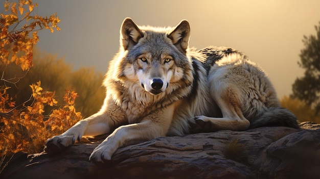 Wolf in het bos bij zonsopgang Generatieve AI