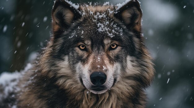 a wolf is looking at the camera in the snow