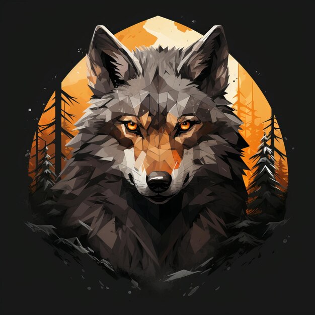the wolf is in the middle of a forest with trees in the background