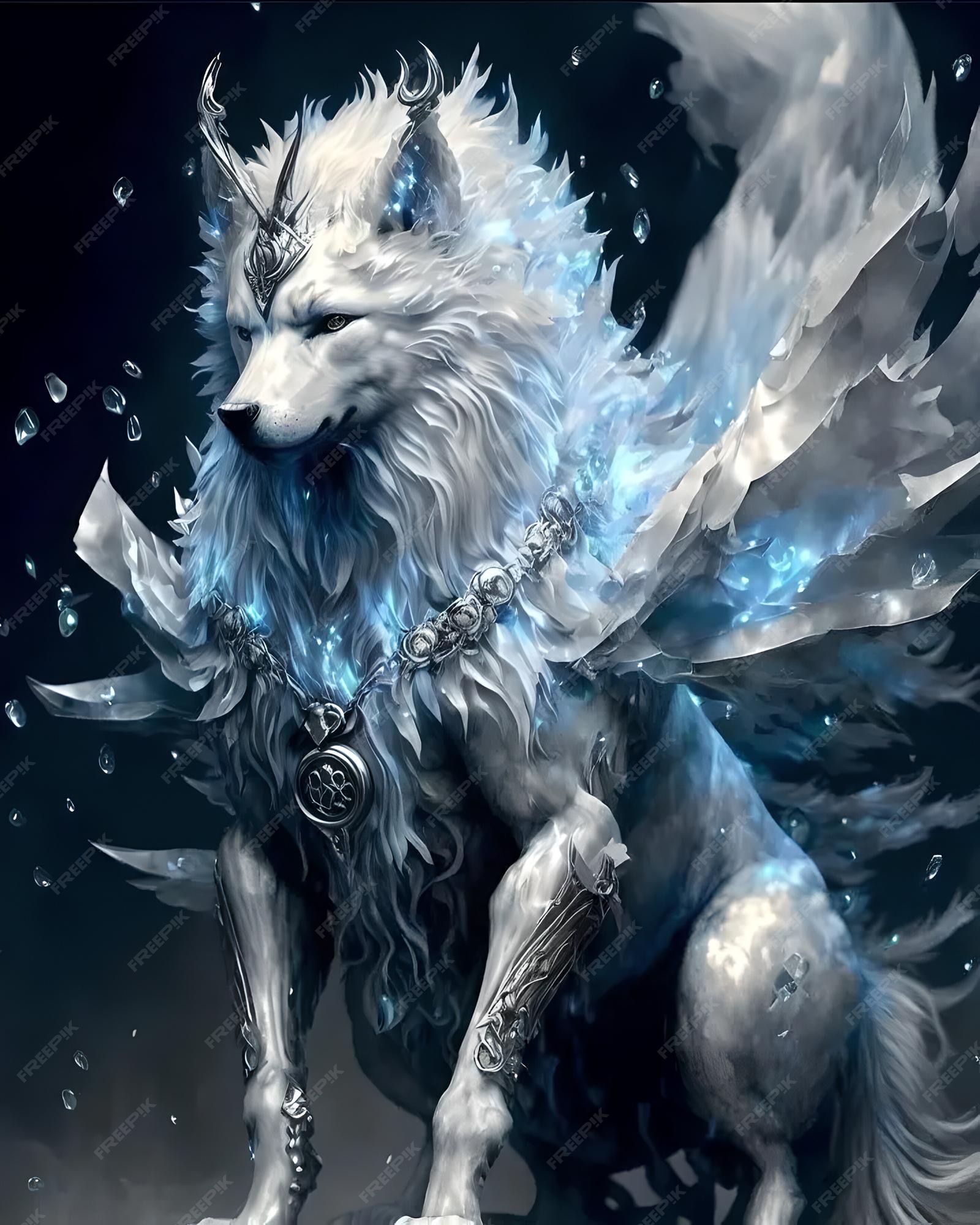 Premium Photo The wolf is a mythical creature with a blue and white fur Premium Photo The wolf is a mythical creature with a blue and white fur