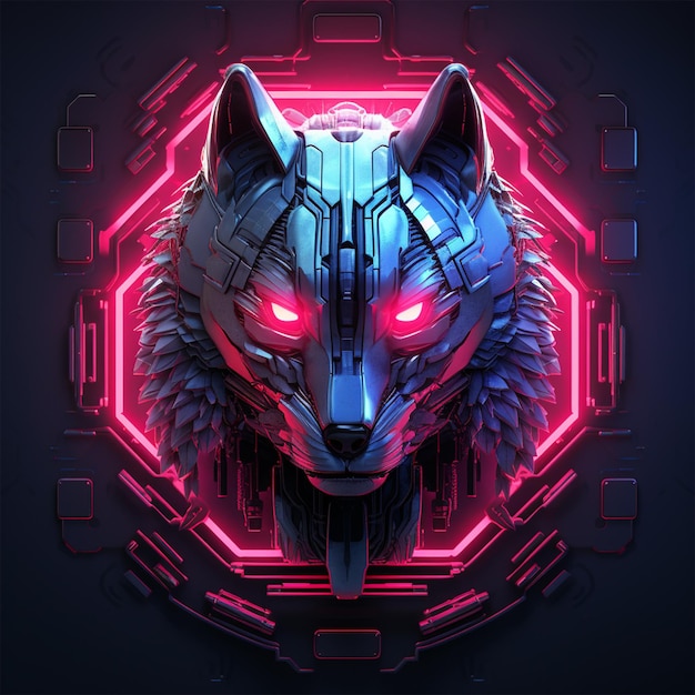 wolf logo in neon art