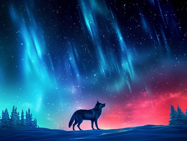 Photo a wolf looking at the stars with the sky behind it