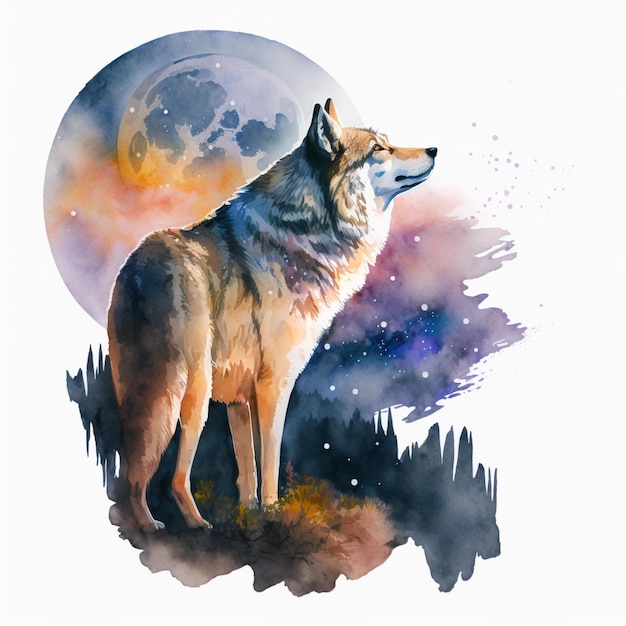 Wolf maan aquarel abstract