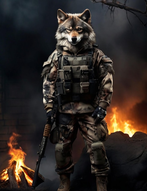 wolf in military uniform