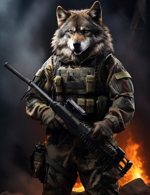 wolf in military uniform