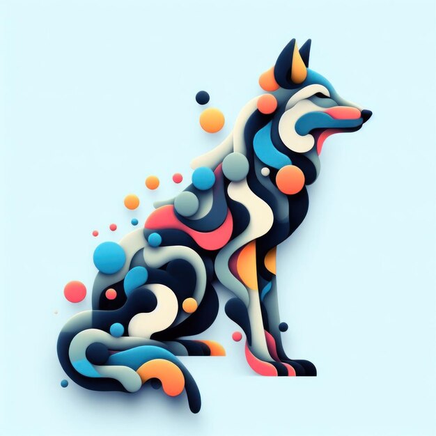 Photo a wolf minimalistic colorful organic forms energy assembled layered depth alive vibrant 3d abstract on a light blue background