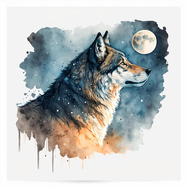 Wolf Moon Watercolor Abstract