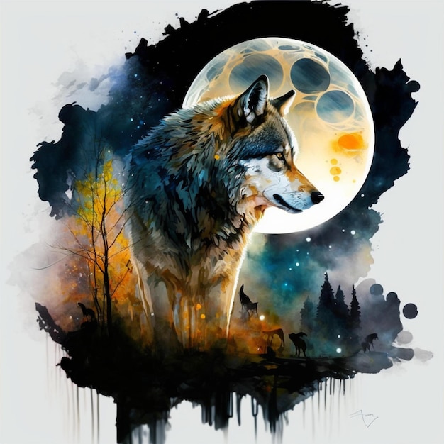 Wolf Moon Watercolor Abstract