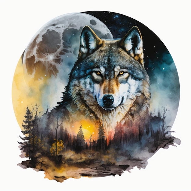 Wolf Moon Watercolor Abstract