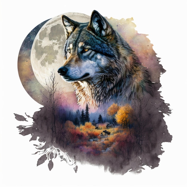 Wolf Moon Watercolor Abstract