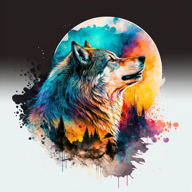 Wolf Moon Watercolor Abstract