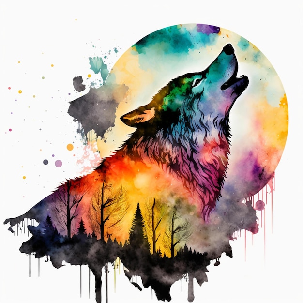 Wolf Moon Watercolor Abstract