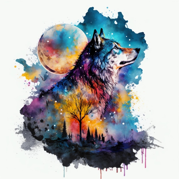 Wolf Moon Watercolor Abstract