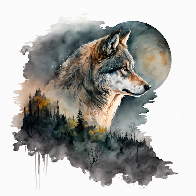 Wolf Moon Watercolor Abstract