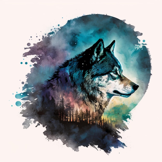 Wolf Moon Watercolor Abstract