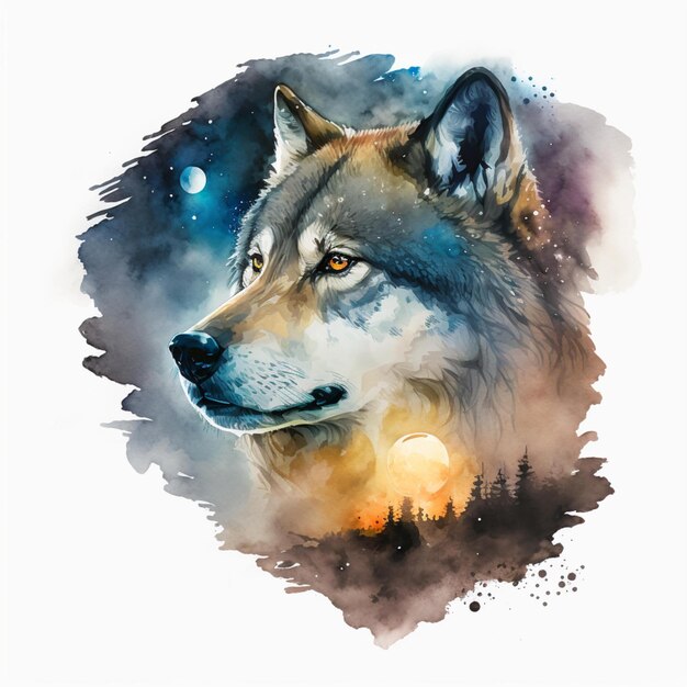 Wolf Moon Watercolor Abstract