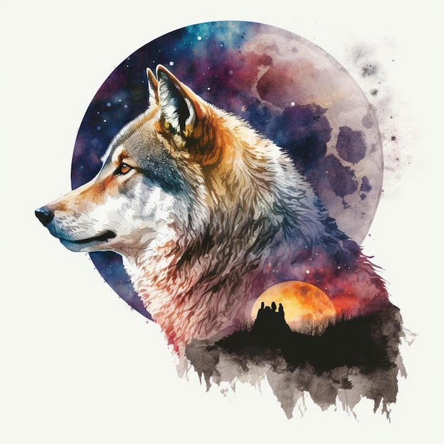 Wolf Moon Watercolor Abstract