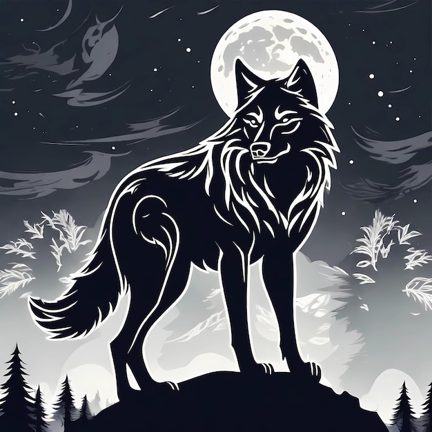 Photo the wolf under the moon