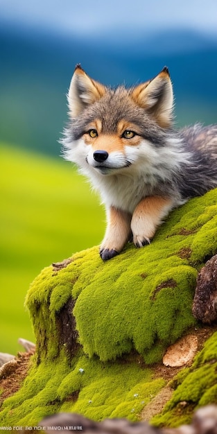 A wolf on a mossy rock