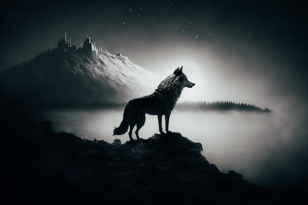 Photo wolf on mountain top mist