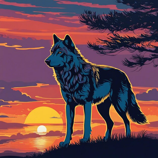 Photo wolf in mountain with sunset ai art