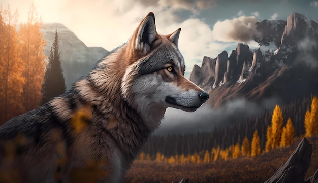 A wolf in the mountains