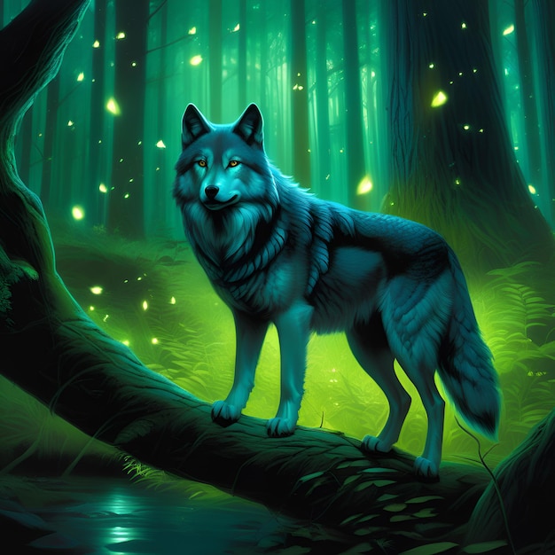 Волк в ночных лесных джунглях