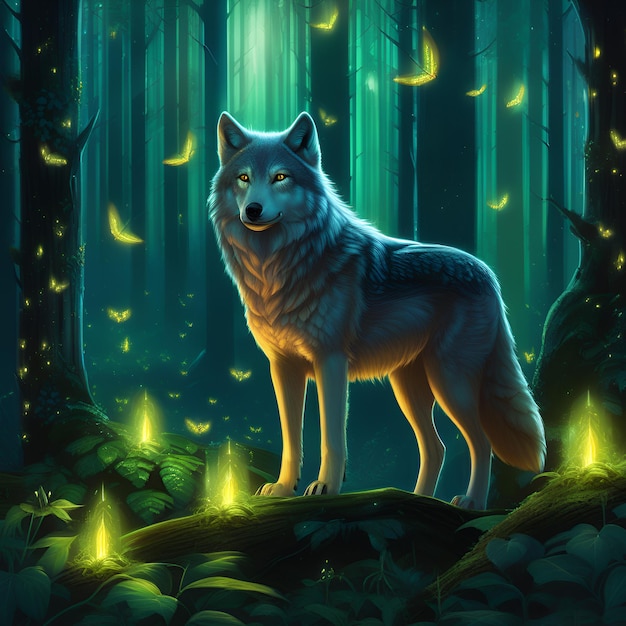 wolf in the night forest junggle