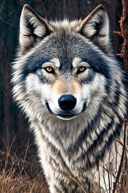 野生のオオカミの肖像画