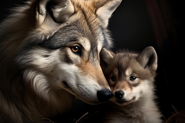 Wolf and Pup Portrait Generative AI