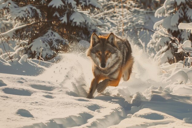 Wolf runnin in snow