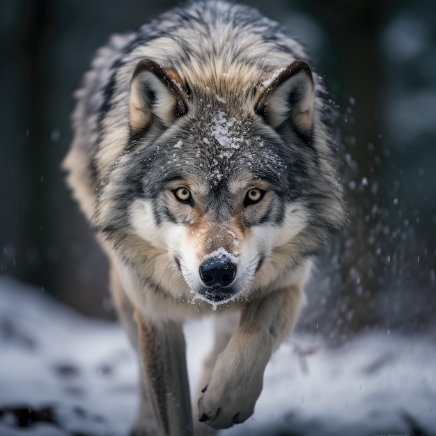 Premium AI Image | a wolf running in the snow