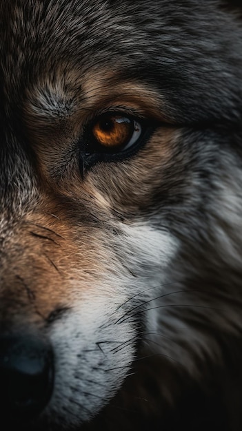 この画像にはオオカミの目が見えます。