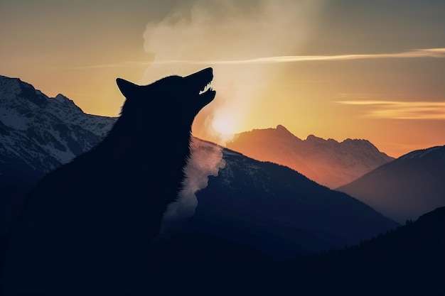 Wolf silhouette howling