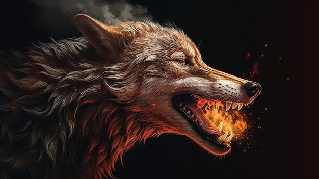 A wolf smokes a cigarette in the darkgenerative ai