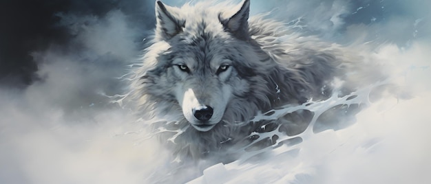 Foto un lupo nella neve, vento gelido, occhi luminosi