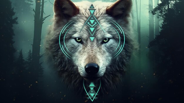 Wolf spirit portrait digital AI illustration
