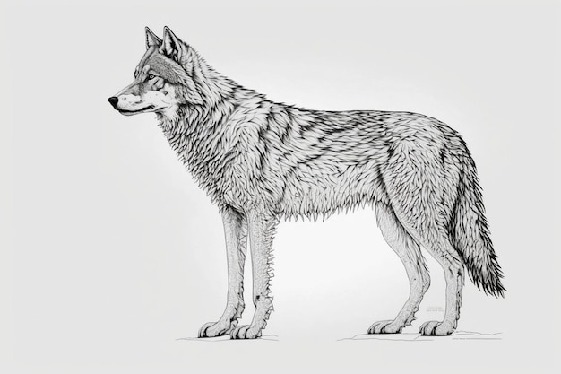 Wolf standing in profile with its head turned to the left generative ai
