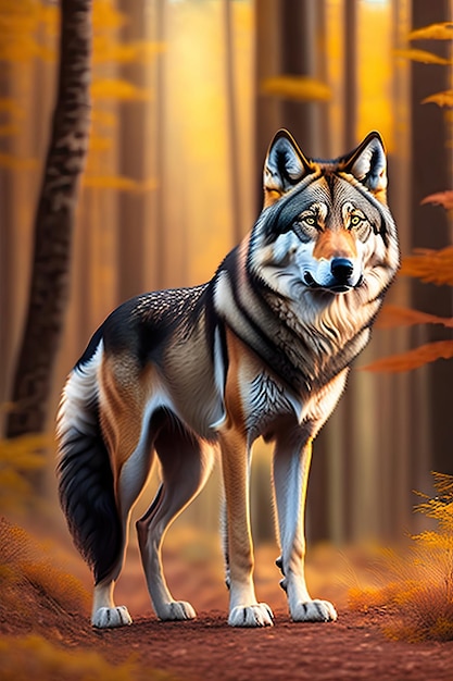 Wolf stands in the forest