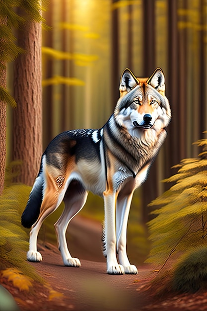 Wolf stands in the forest