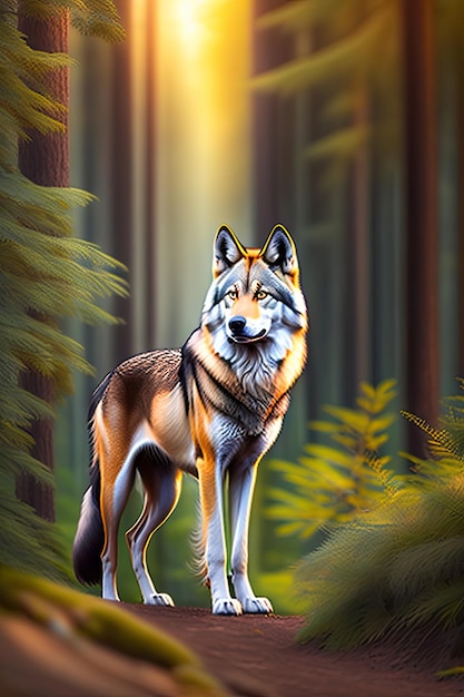 Wolf stands in the forest