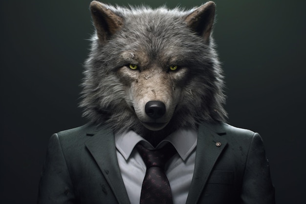 Photo wolf in a suit generative ai