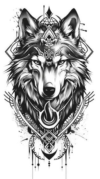 Флеш-татуировка волка, созданное AI Изображение