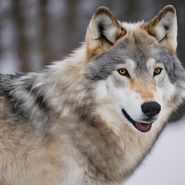 a wolf that has a gray face and has a brown face