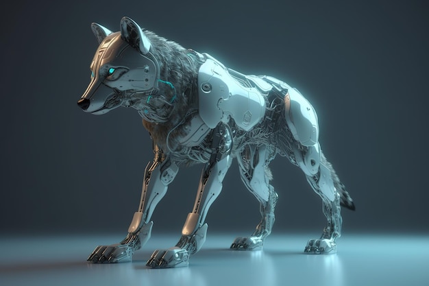 Photo a wolf that is a futuristic machine of the future world wildlife animals illustration generative ai