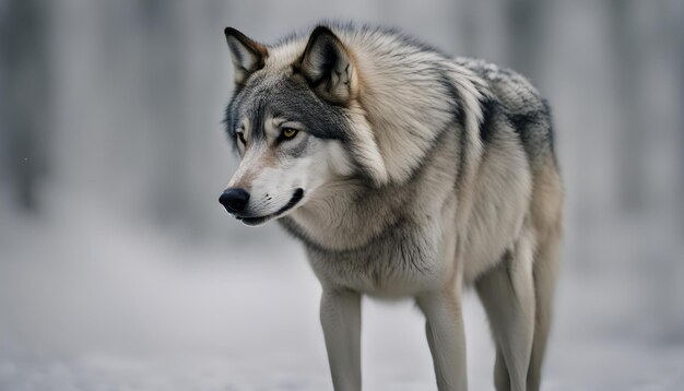 a wolf that is standing in the snow