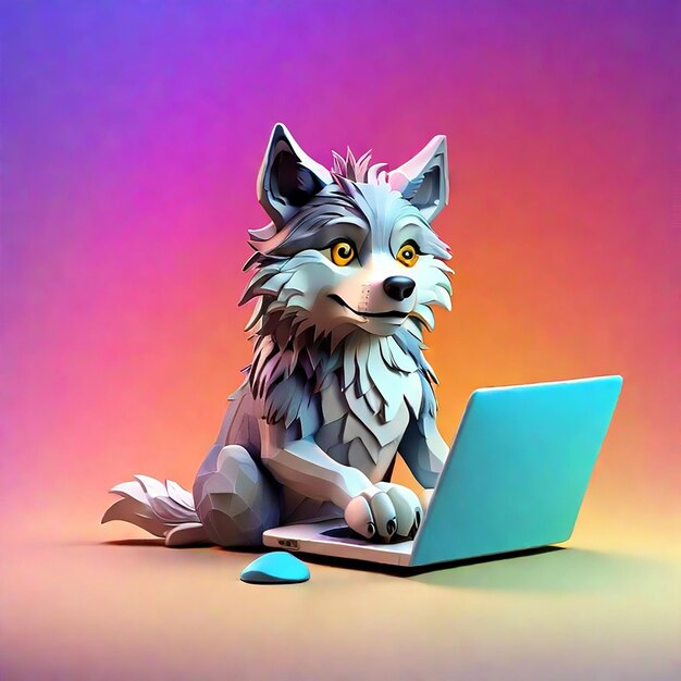 Wolf using a laptop generated by ai